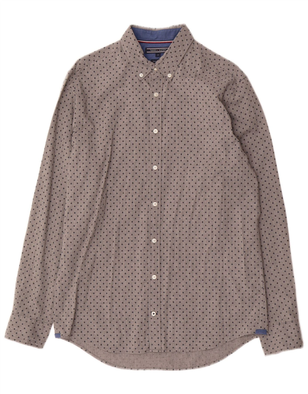 Tommy Hilfiger Mens New York Fit Shirt Medium Grey Geometric