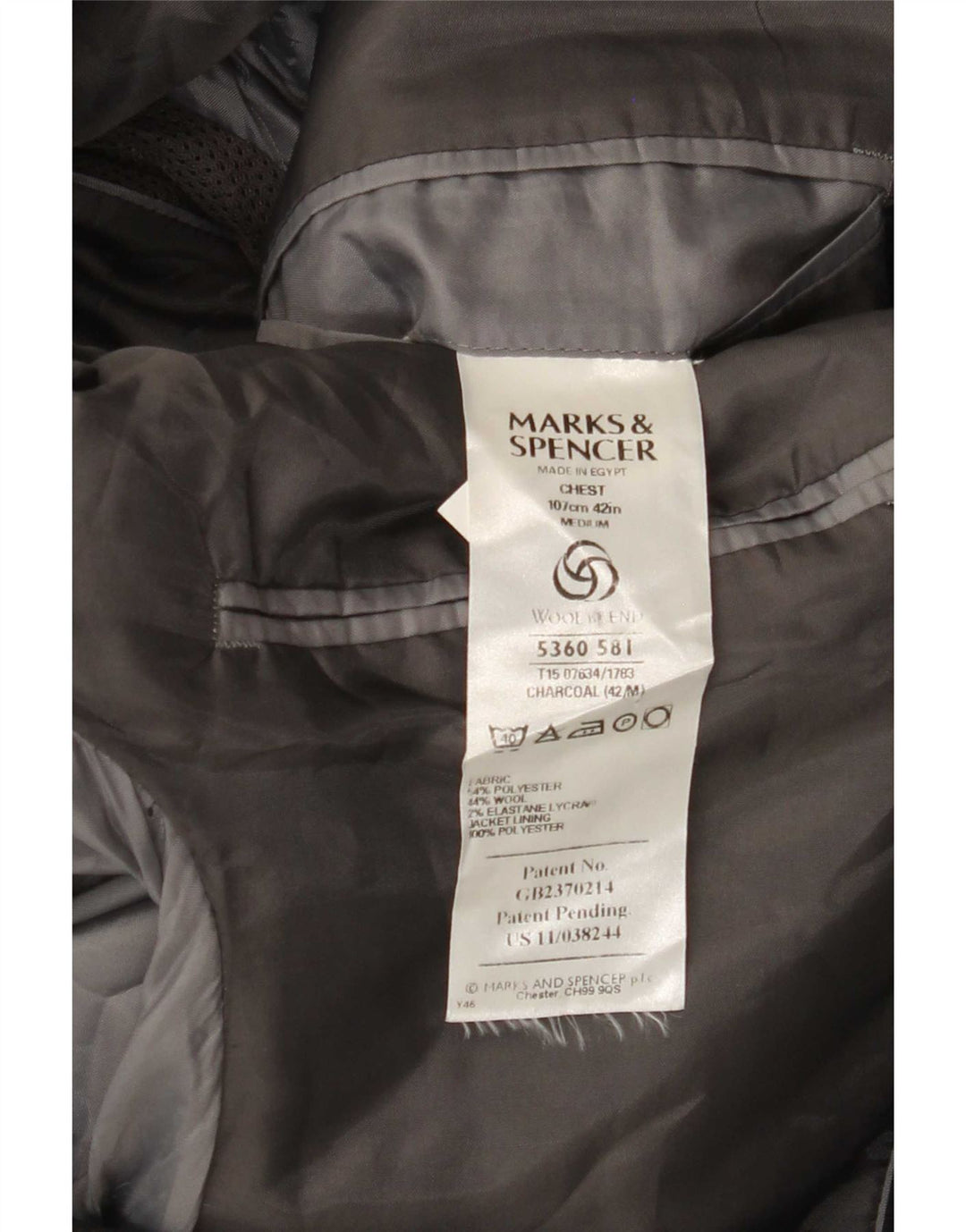 Marks & Spencer Veste blazer à 3 boutons pour homme UK 42 Large Gris Polyester