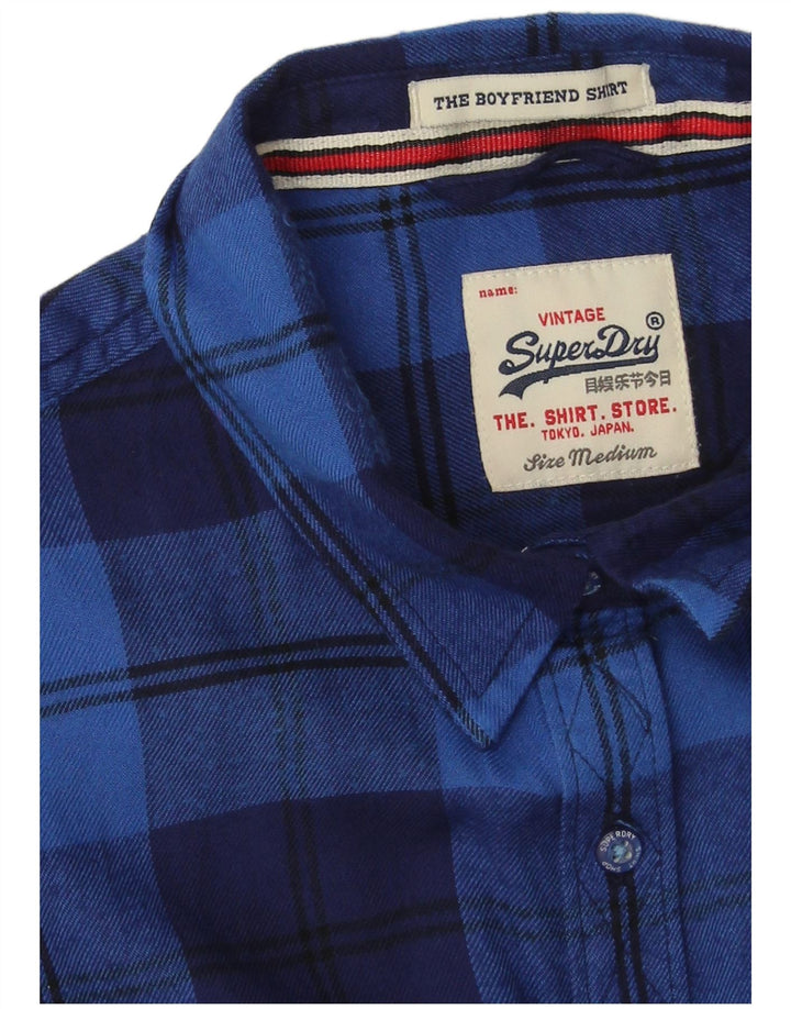 Superdry Womens Flannel Shirt UK 14 Medium Blue Check Viscose