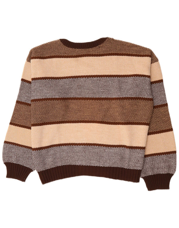 Maglione maglione girocollo vintage da uomo XL a righe marroni