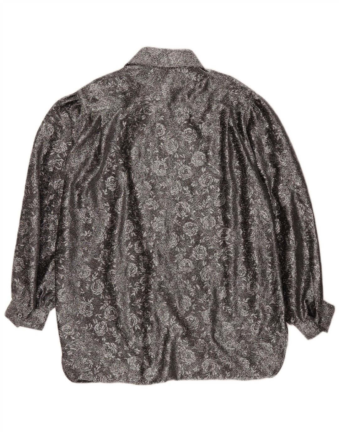 Vintage Womens Loose Fit Shirt EU 42 Large Silver Floral Polyester