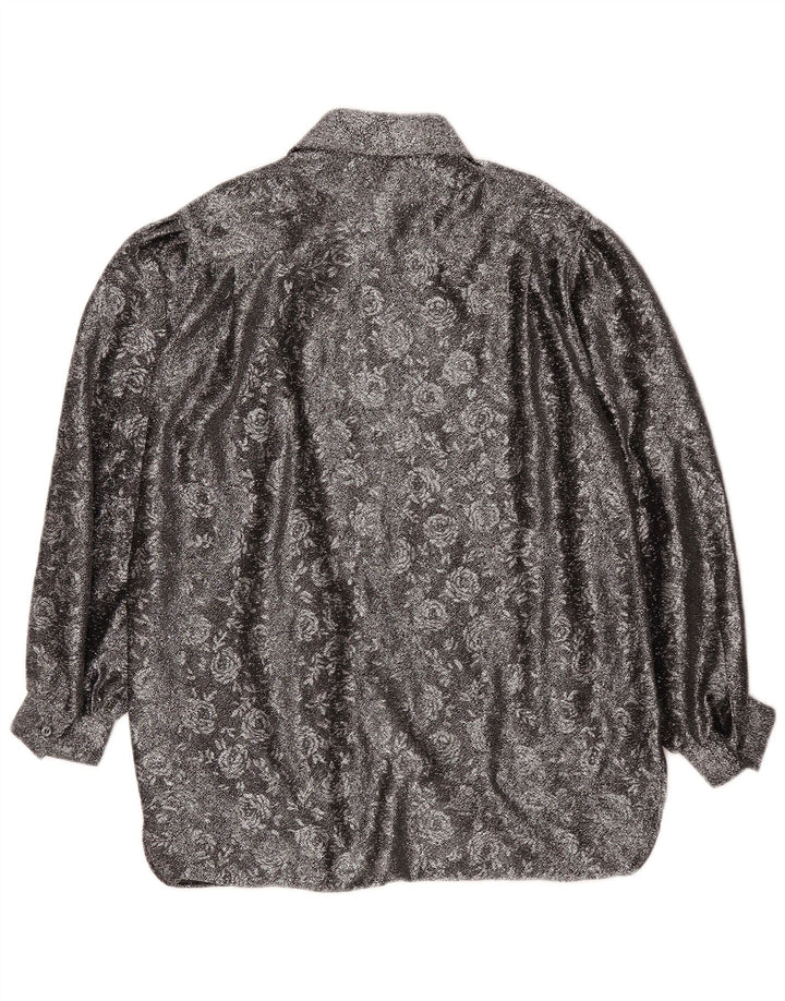 Vintage Womens Loose Fit Shirt EU 42 Large Silver Floral Polyester
