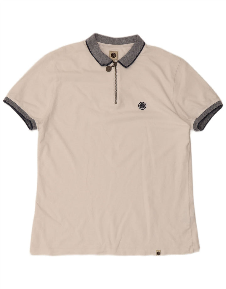 Pretty Green Mens Rugby Polo Shirt Medium White Cotton