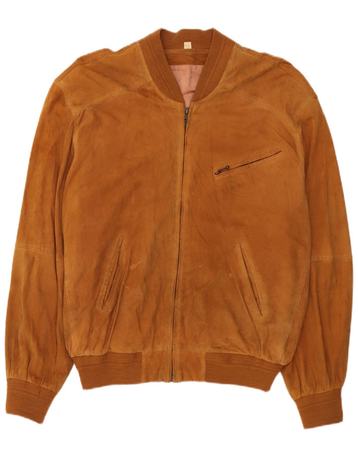 Vintage Mens Suede Bomber Jacket IT 54 2XL Brown Leather