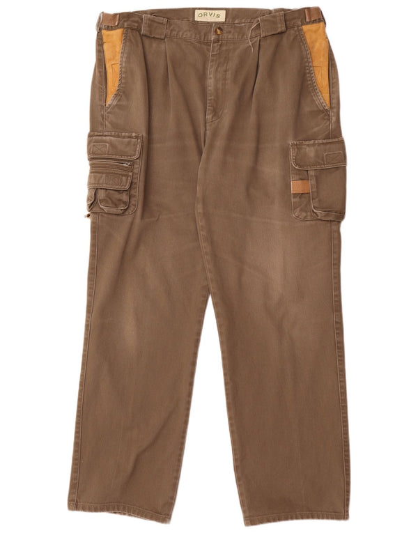 Orvis Mens Straight Cargo Trousers W38 L32 Brown Cotton