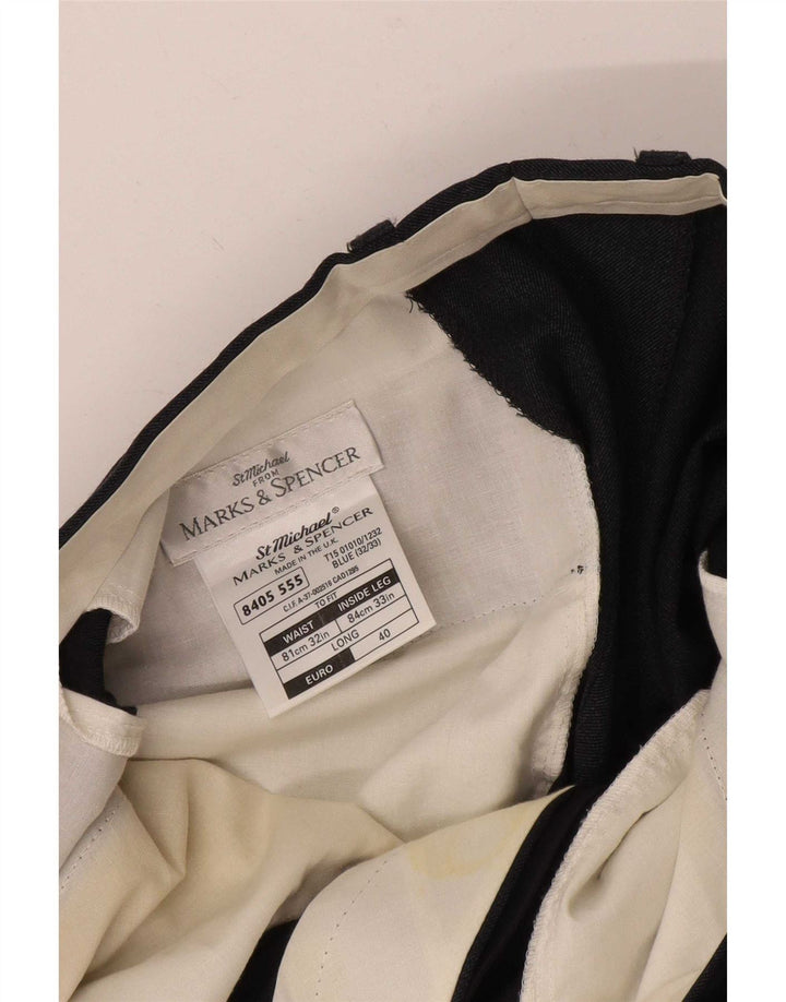 Pantaloni da abito dritti Marks & Spencer da uomo St. Michael W32 L33 Blu Navy