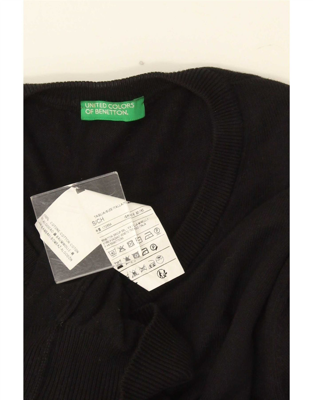 Benetton Herre V-hals sweater lille sort bomuld