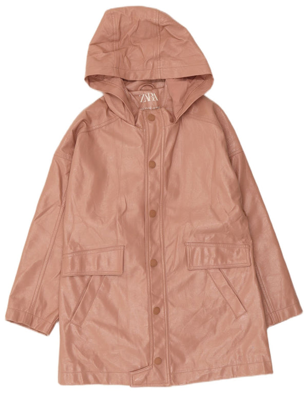 Sobretudo de couro sintético com capuz Zara para meninas 11-12 anos poliuretano rosa