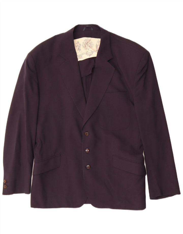 Giacca blazer vintage da uomo a 3 bottoni IT 50 grande in lana blu navy