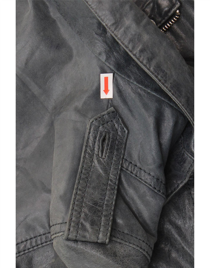 veste en cuir bomber femme vintage IT 46 Grand cuir bleu marine