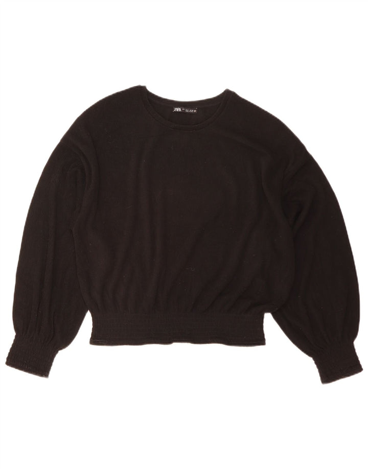 Zara Womens Crop Long Sleeve Oversized Blouse Top UK 10 Small Black