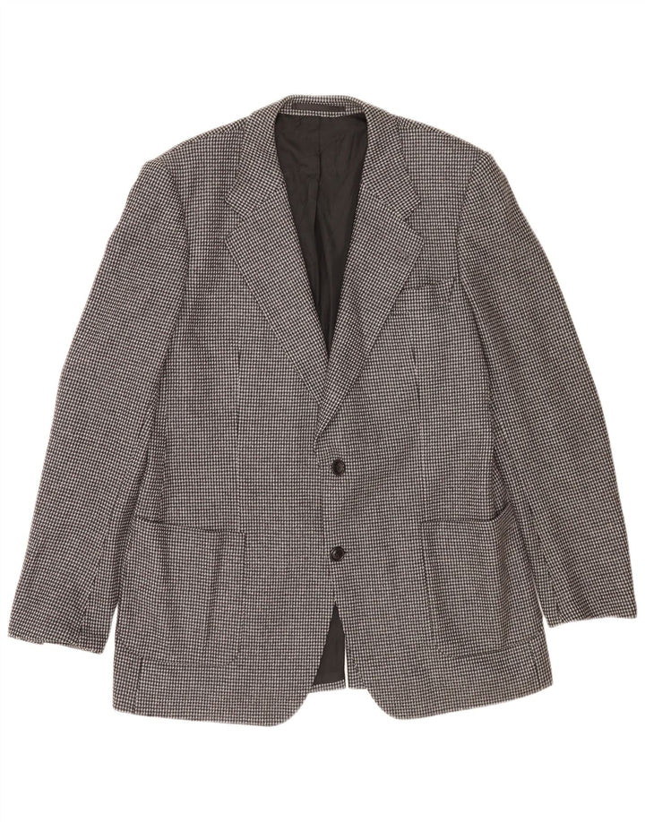 Vintage Mens 2 Button Blazer Jacket UK 38 Medium Grey Check Virgin Wool