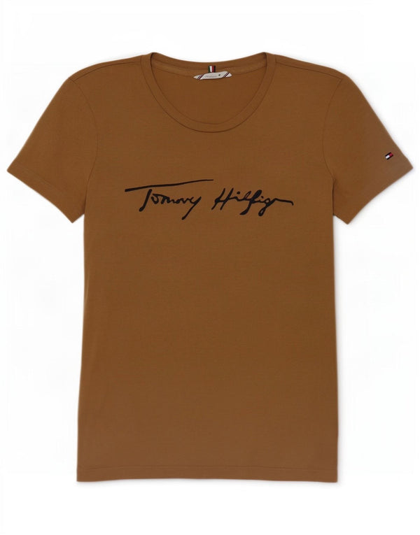 Tommy Hilfiger Dame Grafisk T-Shirt Top UK 6 XS Beige Bomuld
