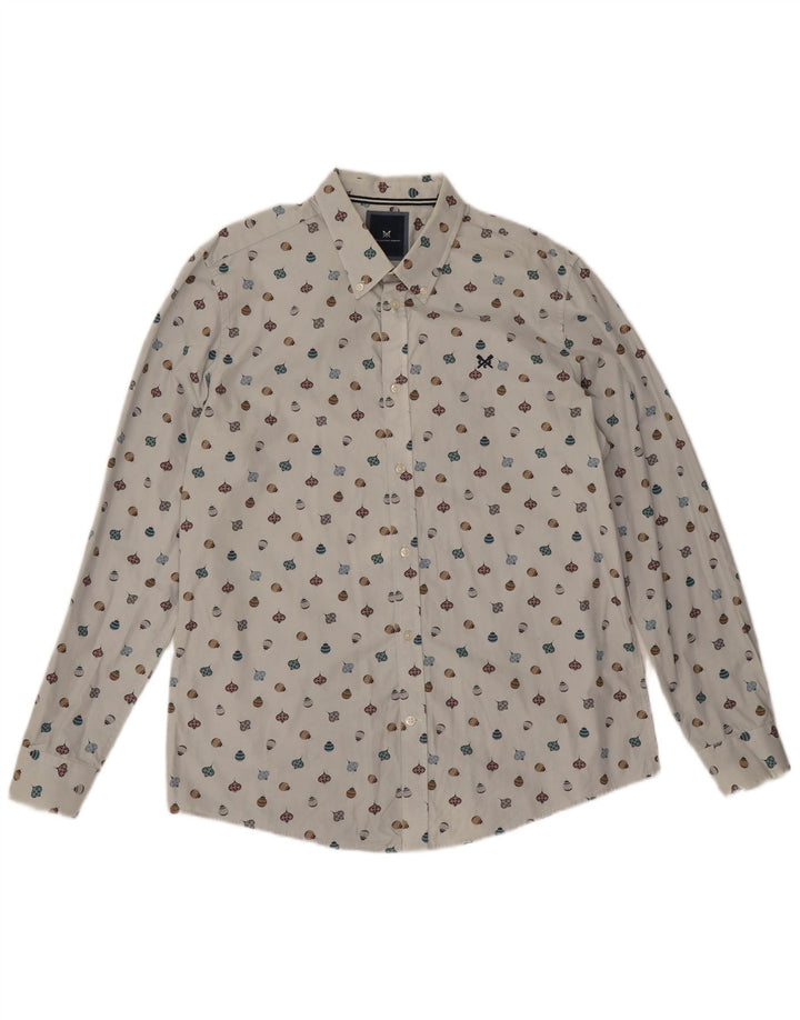 Crew Clothing Mens Abstract Pattern Slim Fit Shirt Large White Cotton