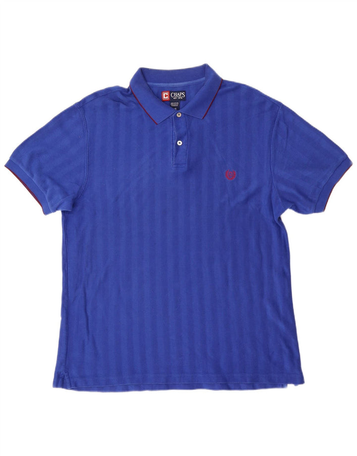 Chaps Mens Polo Shirt Large Blue Striped Cotton