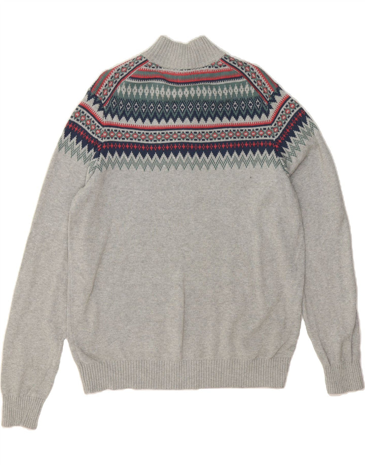 IZOD Mens Button Neck Jumper Sweater XL Grey Fair Isle Cotton Vintage Izod and Second-Hand Izod from Messina Hembry 