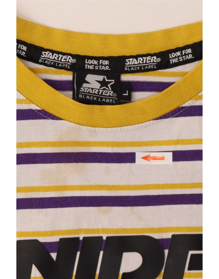 Starter Mens BLACK LABEL Graphic T-Shirt Top Large White Striped Cotton