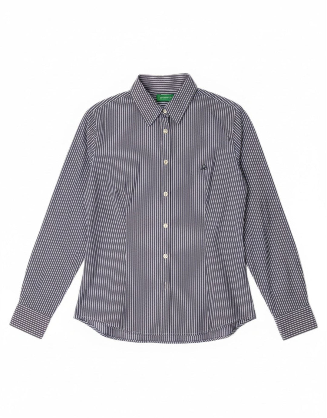 Benetton Womens Shirt UK 14 Medium Blue Pinstripe
