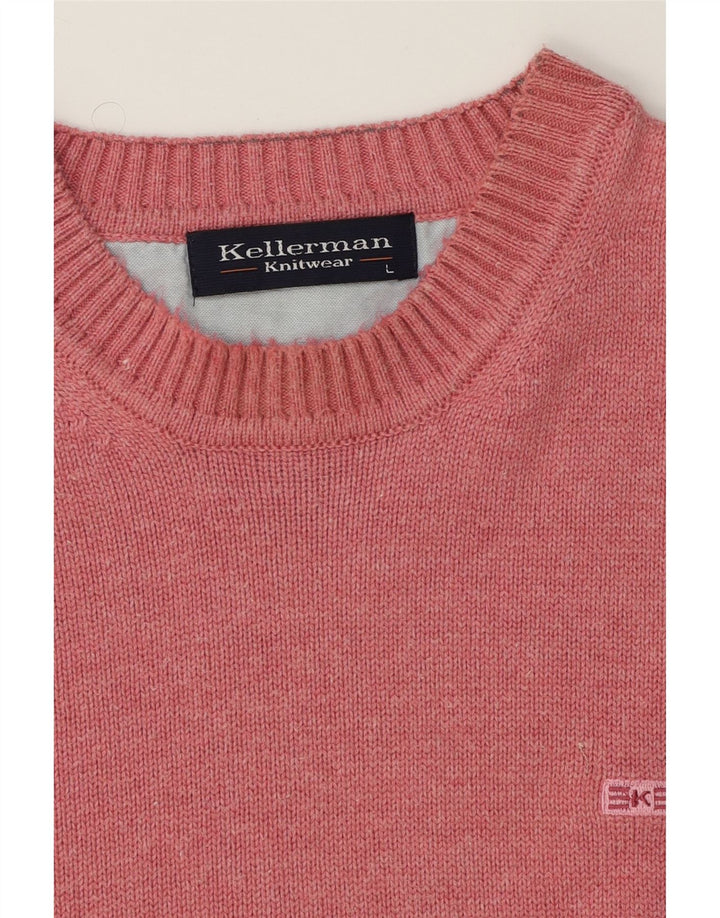 KELLERMAN Mens Crew Neck Jumper Sweater Large Pink Cotton Vintage Kellerman and Second-Hand Kellerman from Messina Hembry 