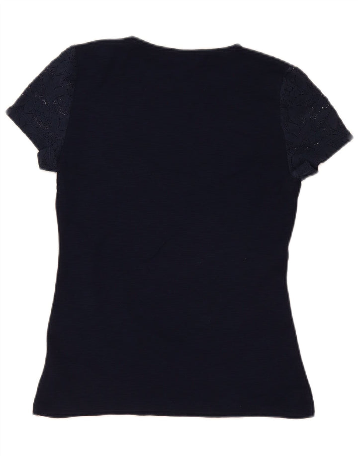 Chaps Womens Blouse Top UK 10 Small Navy Blue Floral Cotton