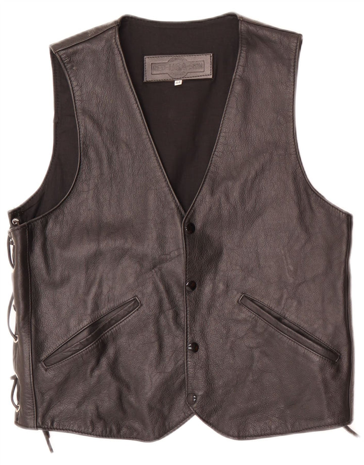 Vintage Herren Lederweste EU 44 XS Schwarz