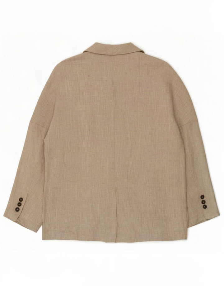 Zweireihiger Blazer für Damen von Zara, UK 16, Größe L, Beige, Leinen
