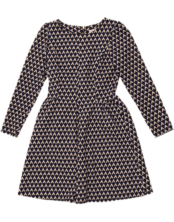 CLOSET Abito da donna a maniche lunghe a trapezio UK 8 Piccolo blu navy geometrico