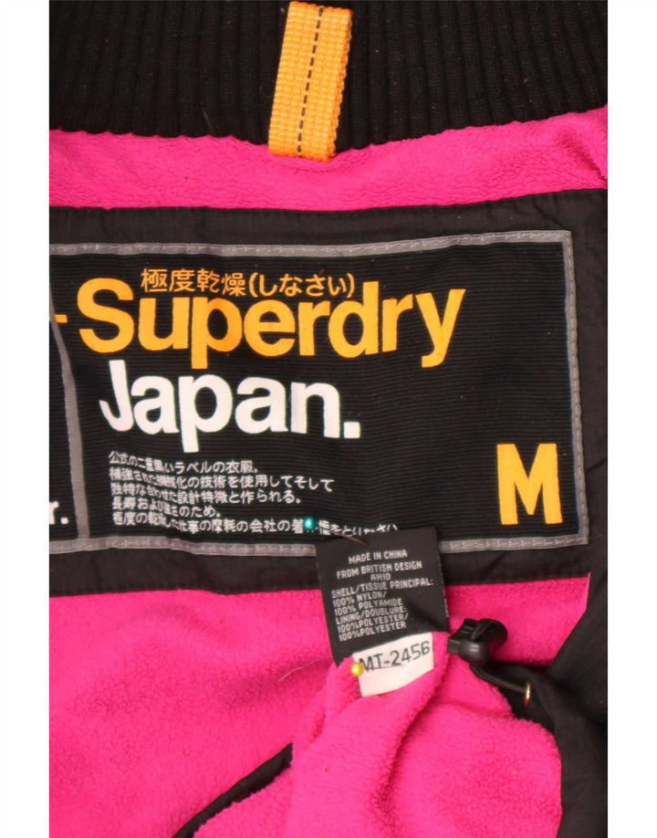 Superdry vindjakkejakke med hætte til kvinder UK 14 Medium Sort Nylon