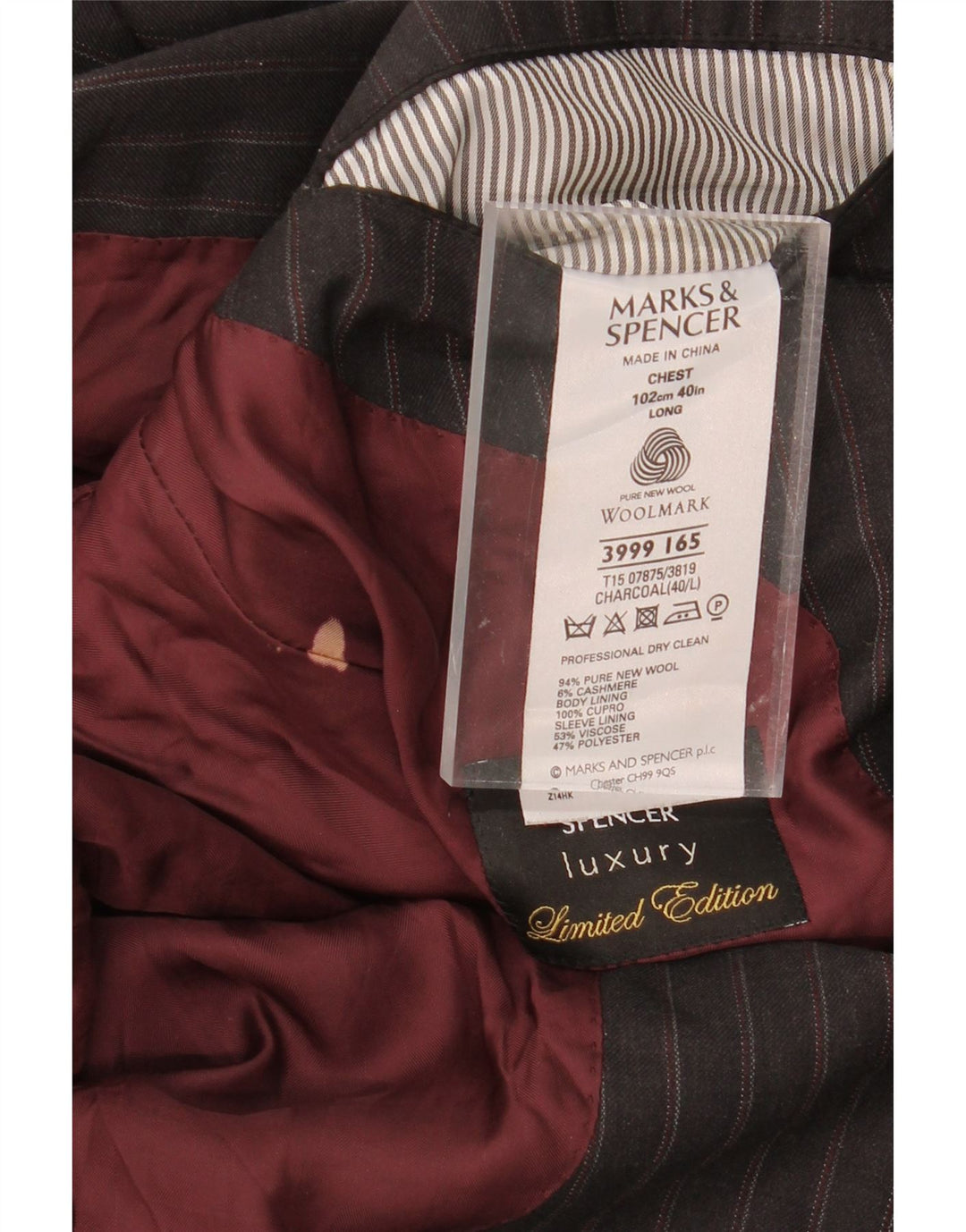 MARKS & SPENCER Mens 2 Button Blazer Jacket UK 40 Large Grey Striped Vintage Marks & Spencer and Second-Hand Marks & Spencer from Messina Hembry 