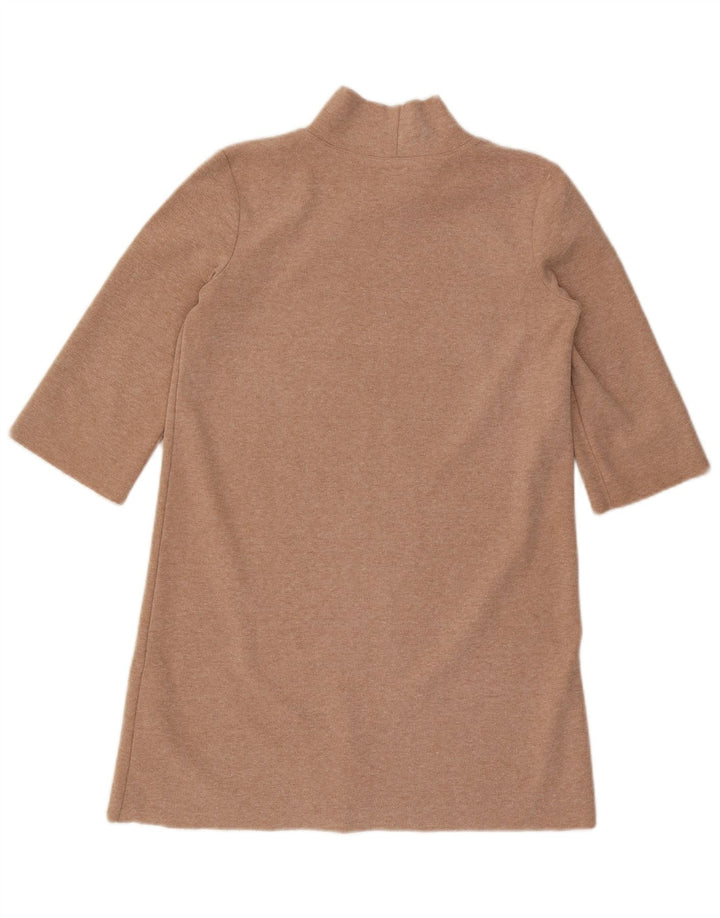 Zara Dame 3/4 ærme Skift Kjole UK 10 Small Beige Polyester