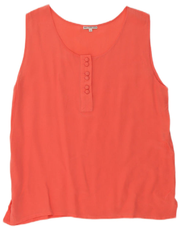 Vintage Womens Sleeveless Blouse Top UK 14 Large Orange Silk