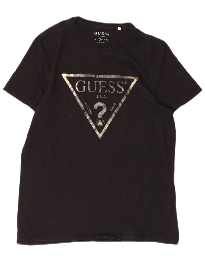 Męski T-shirt z grafiką GUESS, bawełniany, średni czarny