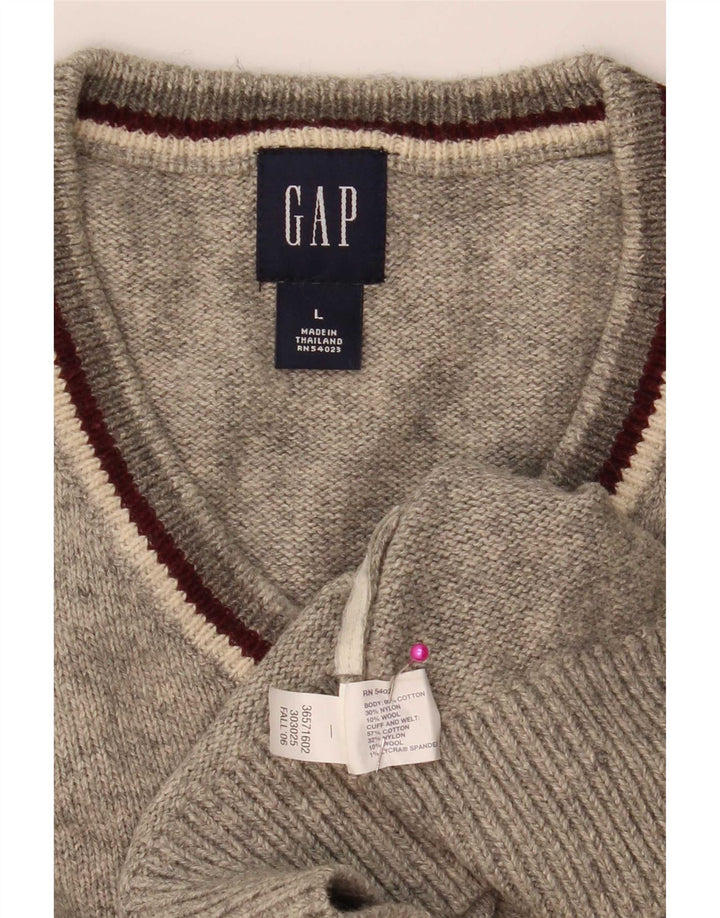 Gap Mens V-Neck Jumper Sweater Large Grey Flecked Cotton