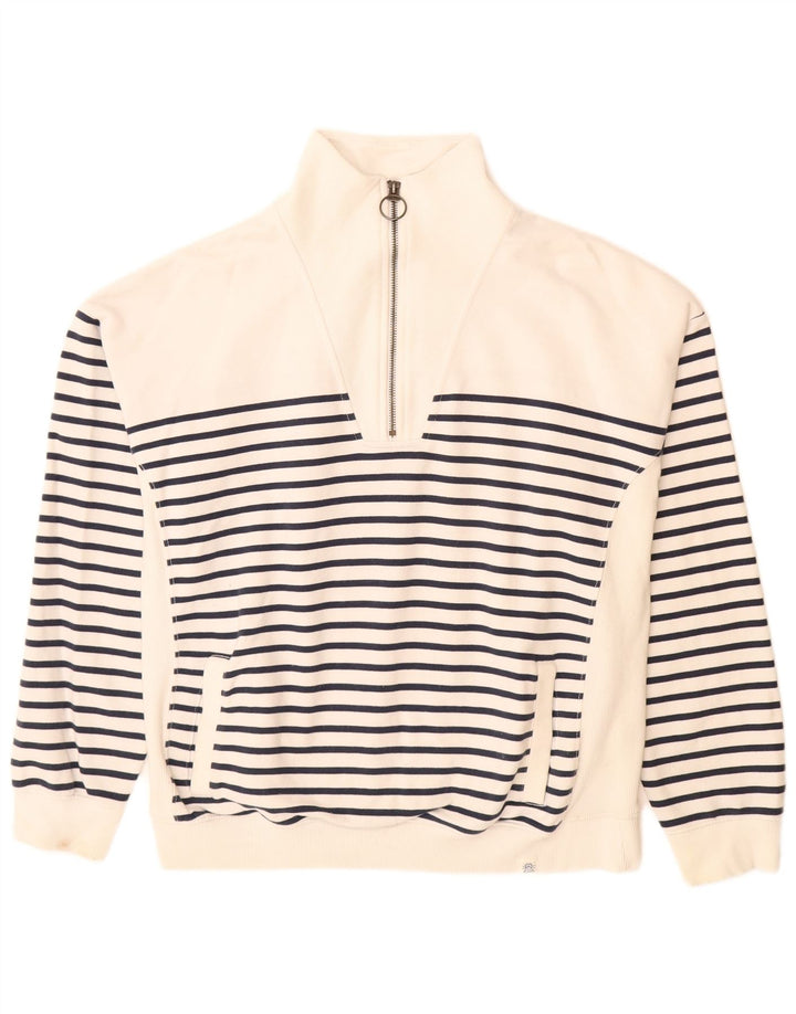 Fat Face Womens Sweatshirt Jumper UK 14 Medium Off White Striped Cotton
