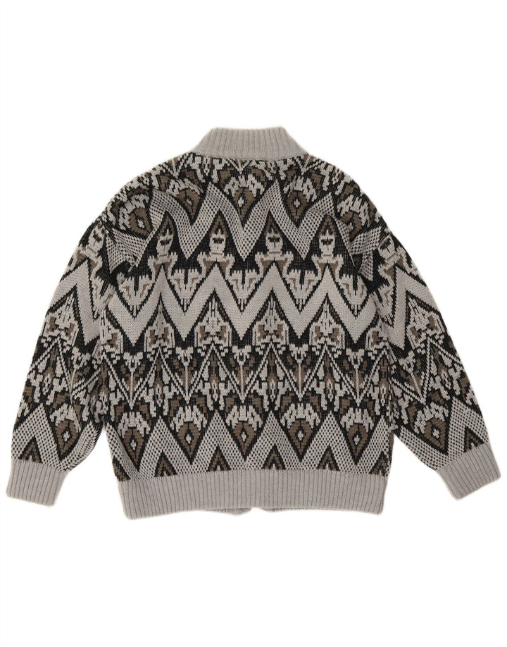 LINEA Mens Cardigan Sweater Large Grey Geometric Acrylic