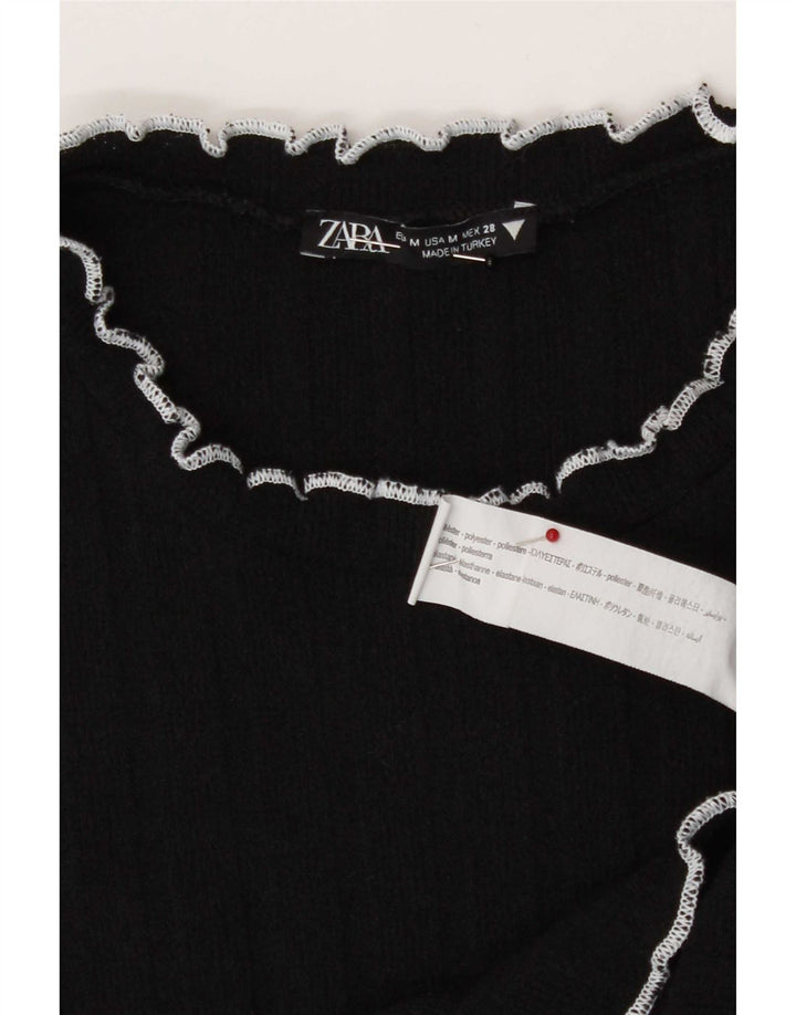 Zara Womens Crop T-Shirt Top UK 12 Medium Black Polyester