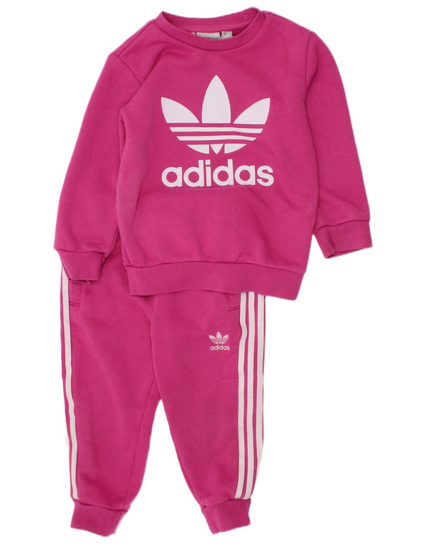 Полный спортивный костюм Adidas для маленьких девочек с рисунком 18-24 месяцев, розовый хлопок