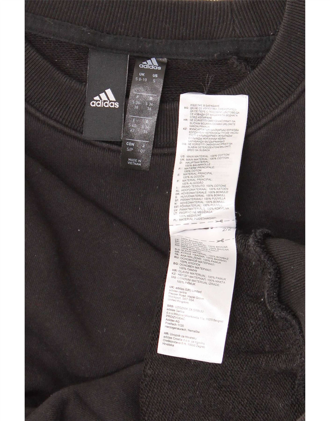 Adidas Womens Oversized Sweatshirt Jumper UK 8/10 Small Black Cotton
