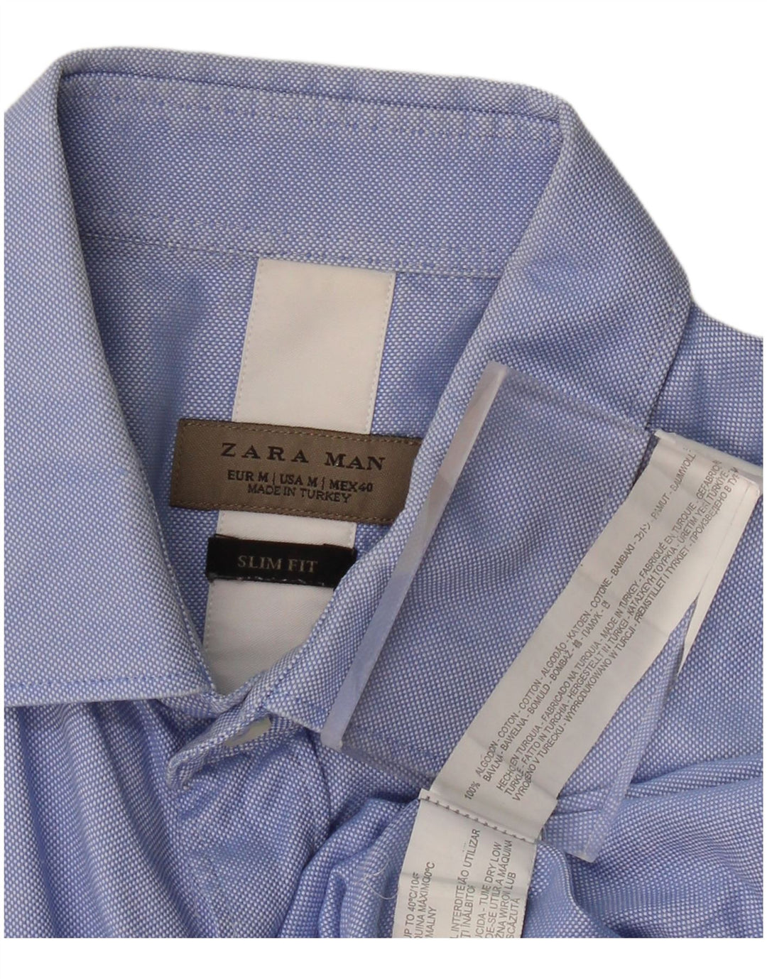 ZARA Mens Slim Fit Shirt Medium Blue Cotton