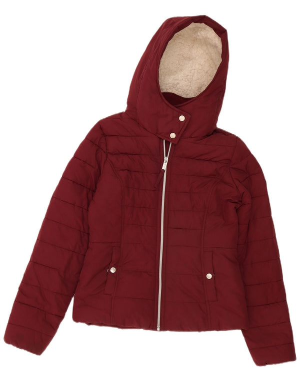 Hollister Mujer Chaqueta Acolchada Con Capucha UK 10 Small Borgoña