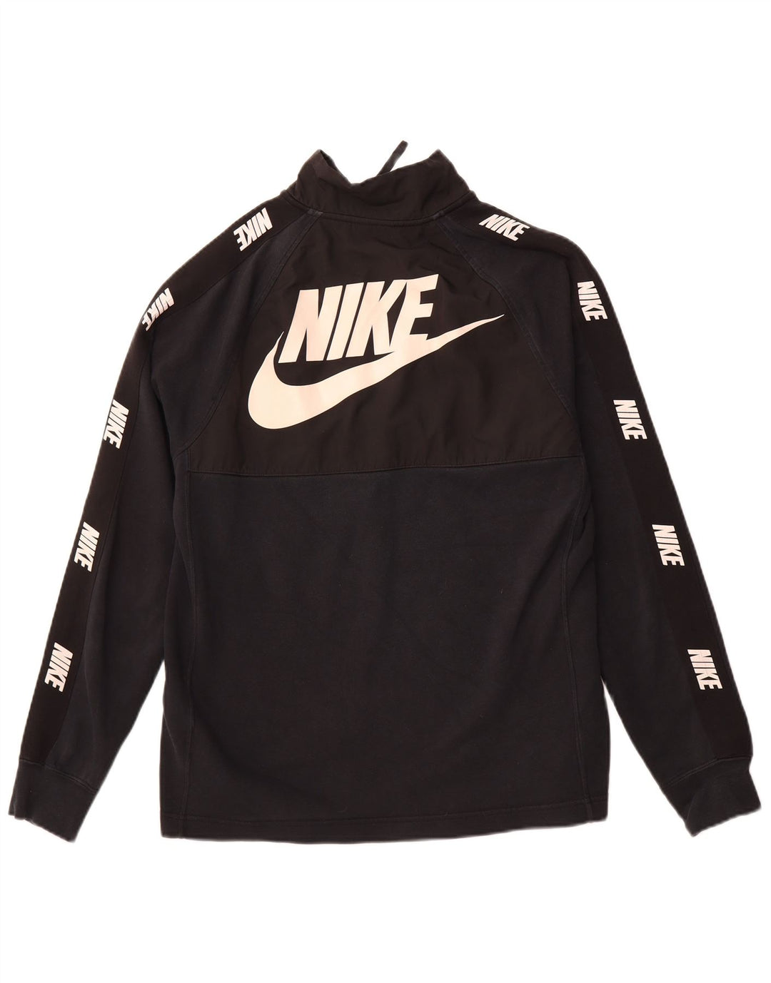 NIKE Mens Graphic Zip Neck Sweatshirt Jumper Small Black Cotton