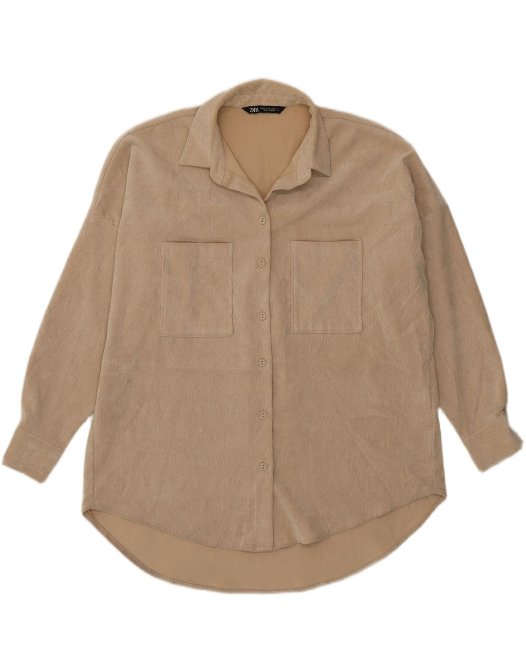 Zara Womens Oversized Corduroy Shirt UK 6 XS Beige Polyester
