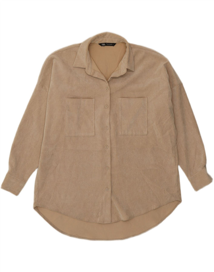 Zara Womens Oversized Corduroy Shirt UK 6 XS Beige Polyester