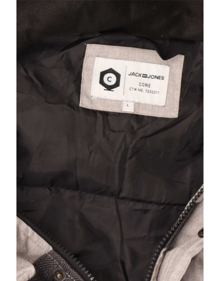 Jack & Jones Mens Hooded Padded Jacket UK 40 Large Grey Colourblock