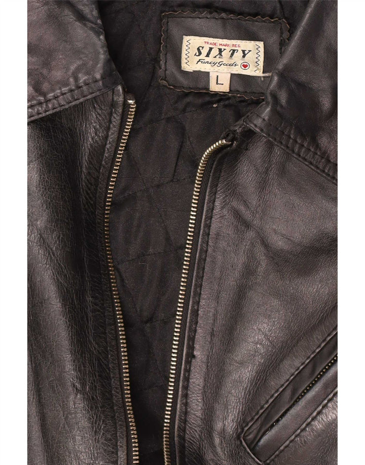 Jaqueta de couro feminina Sixty UK 14 grande preta
