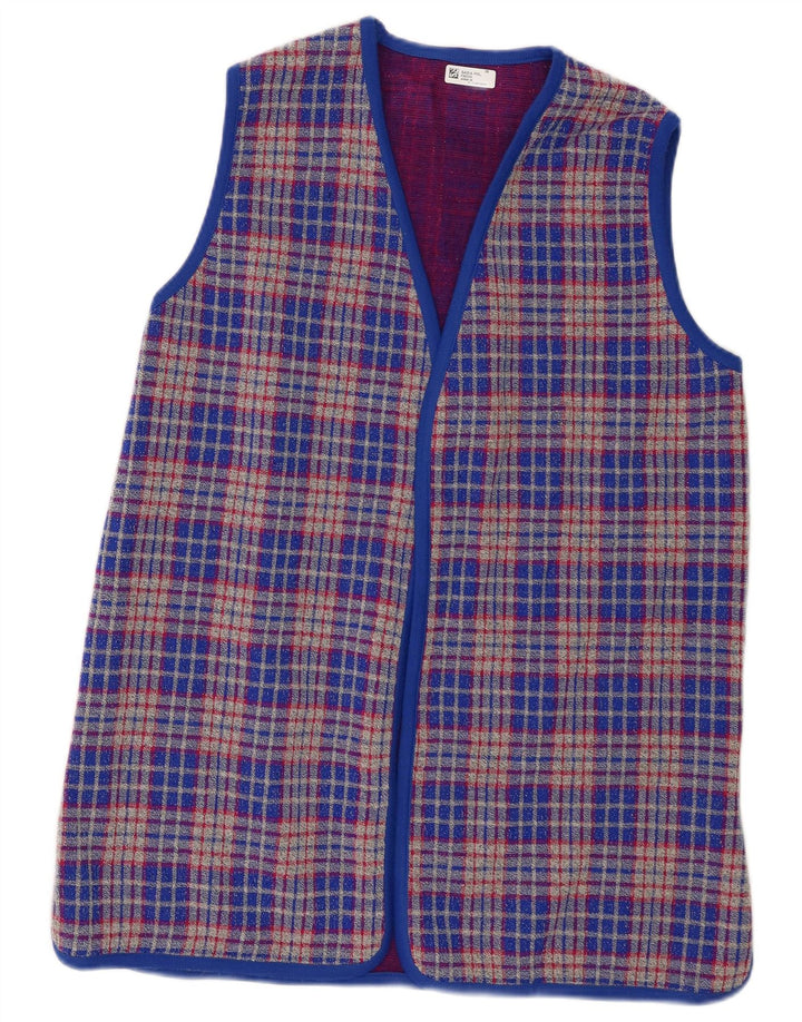 vintage Femme Cardigan sans manches Pull UK 14 Medium Blue Check
