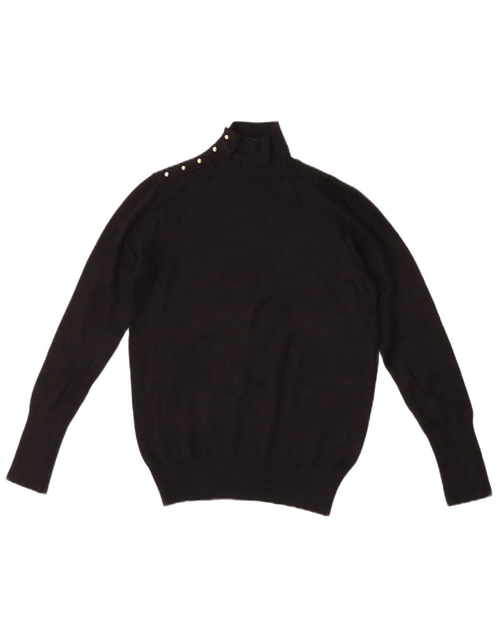 Zara Dame Button Neck Jumper Sweater UK 12 Medium Black