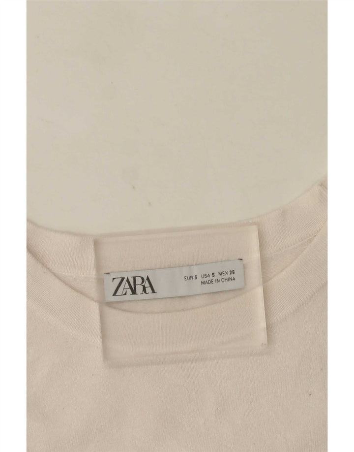 Zara blusa feminina manga curta top UK 10 pequena branca