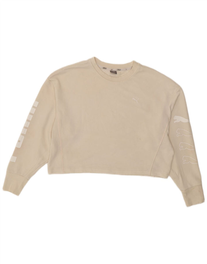 Felpa da donna con grafica corta oversize Puma da donna, taglia UK 16, taglia grande, beige