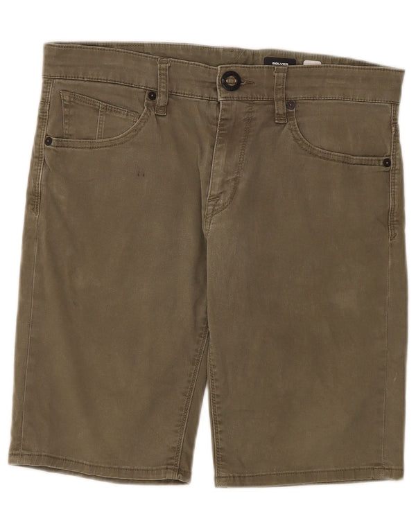 Volcom Mens Solver Denim Shorts W30 Medium Khaki Cotton